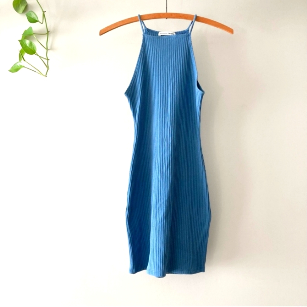 Reformation Jeans Blue Ribbed Square-Neck Mini Dress Size Extra Small